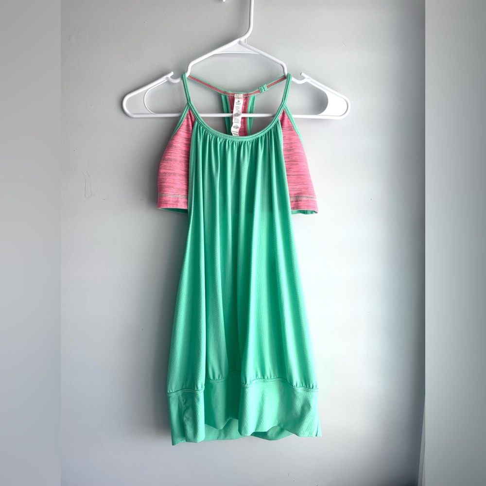 lululemon athletica Mint Green Tank with Pink Sleeves